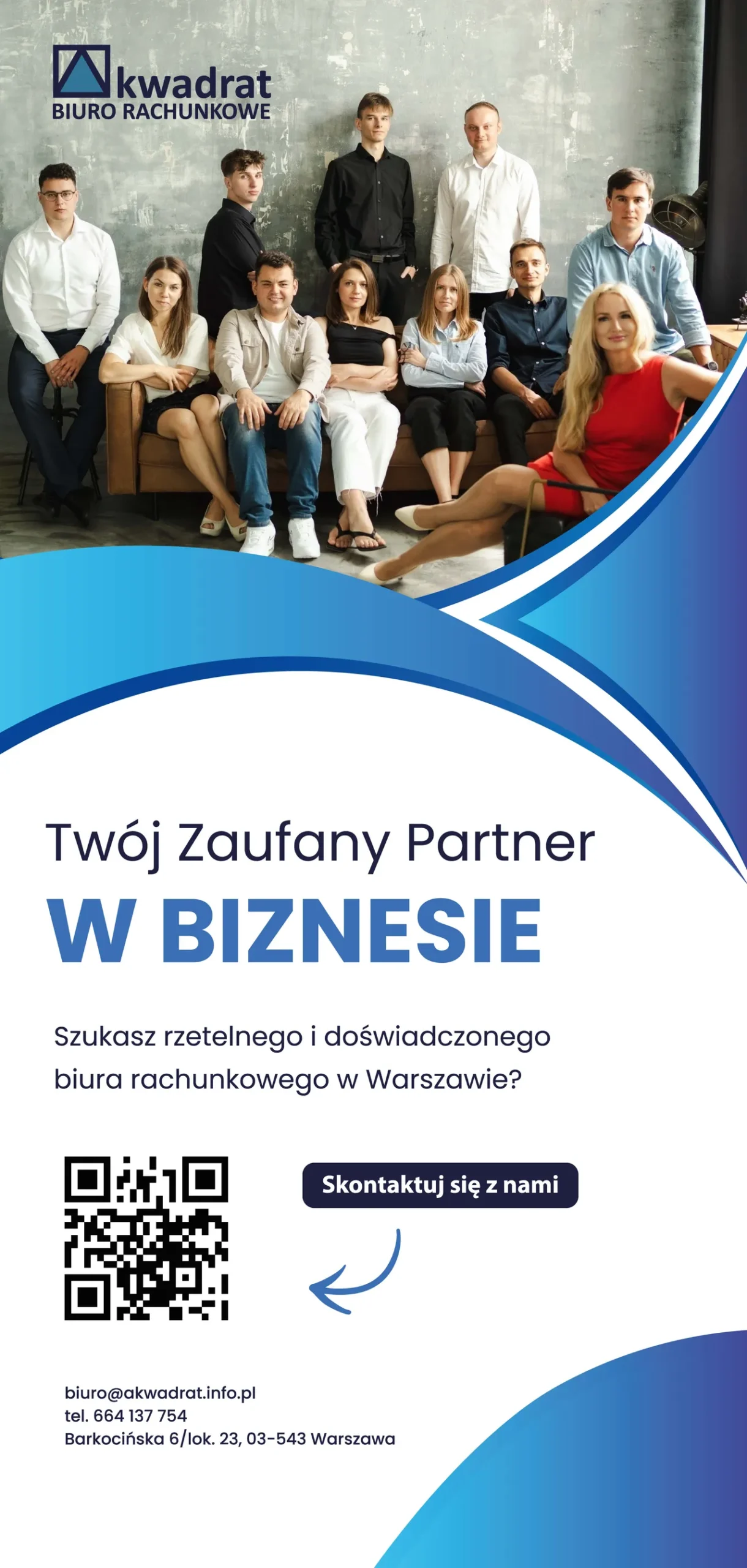 Dane kontaktowe biura rachunkowego Akwadrat (Warszawa, ul. Barkocińska 6) oraz kod QR do kontaktu.Dane kontaktowe biura rachunkowego Akwadrat (Warszawa, ul. Barkocińska 6) oraz kod QR do kontaktu.